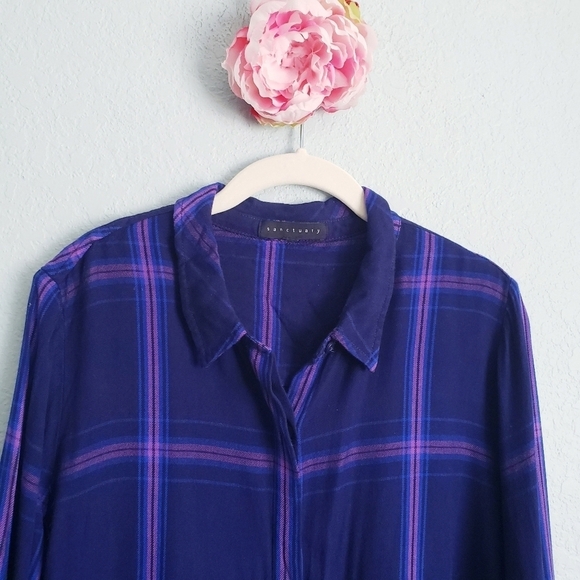 Sanctuary Purple and Blue Plaid Bellsleeve Buttondown - Picture 4 of 7